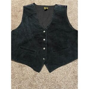 A.J. Mens Black Suede Genuine Leather Vest Whipstitch Star Button Western 2X